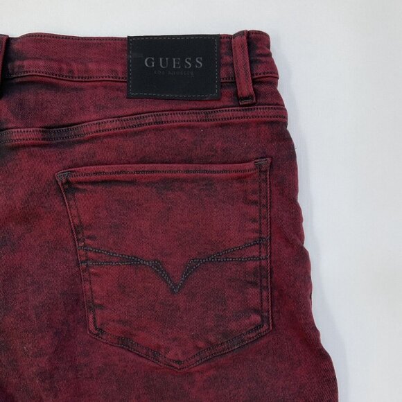 Guess Men's Slim Denim Shorts Destroy Super Stretch Dye Red Comfort Size 40 - Picture 6 of 7